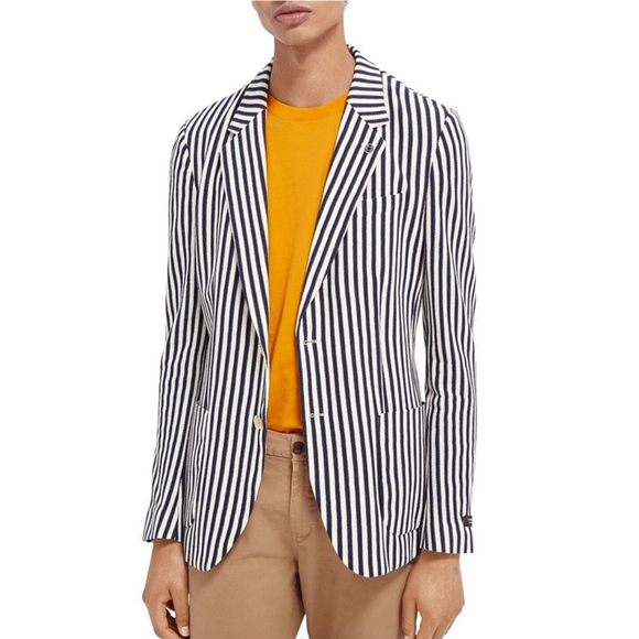 SCOTCH & SODA STRIPED SINGLE BREASTED BLAZER Men’s Large Organic Cotton $450